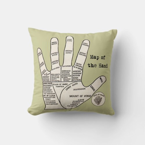 Vintage palm reading palmistry fortune throw pillow