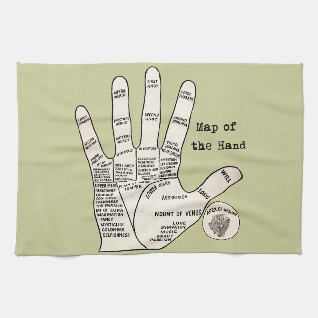 Vintage palm reading palmistry fortune towel (Horizontal)