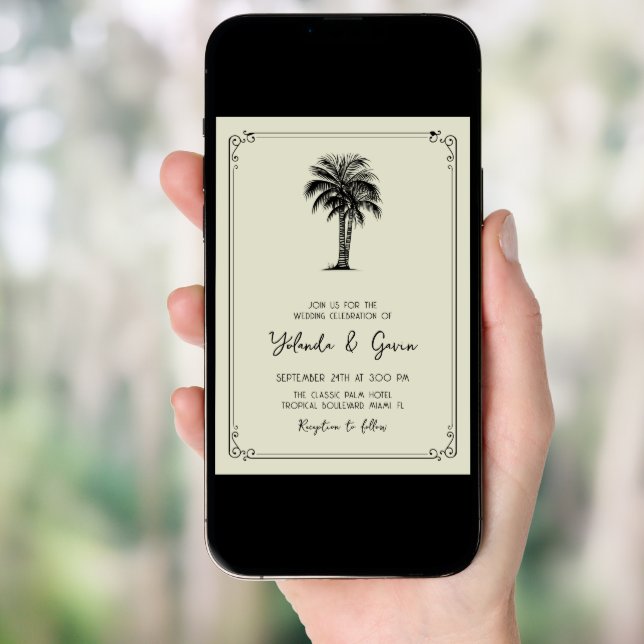 Vintage Palm Simple Destination Wedding Invitation (Front Digital)