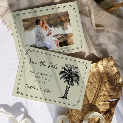 Vintage Palm Simple Framed Photo Save The Date