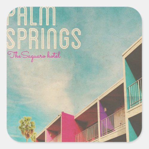 Vintage Palm Spring Hotel Square Sticker