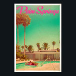 Vintage Palm Springs Travel Poster<br><div class="desc">Retro Pink Palm Springs swimming pool vintage poster featuring palm trees</div>