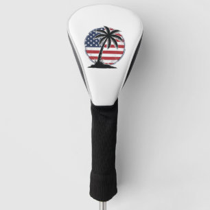 Vintage Palm Tree American Flag Summer Shirt_1 Golf Head Cover