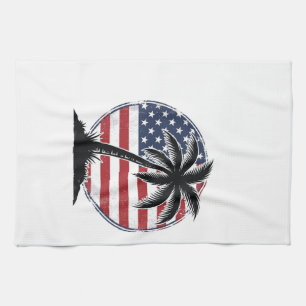 Vintage Palm Tree American Flag Summer Shirt_1 Kitchen Towel