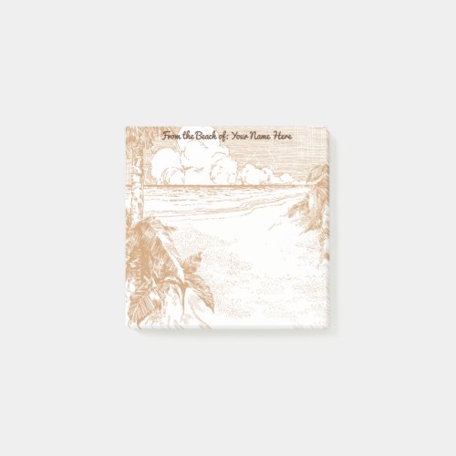 Vintage Palm Tree Beach Etching Editable Stickies Post_it Notes