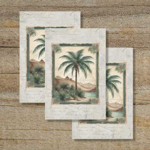 Vintage Palm Tree Beach Ocean Ephemera Decoupage Tissue Paper