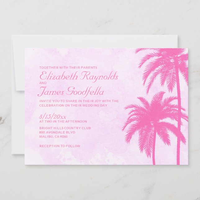Vintage Palm Tree Beach Wedding Invitations (Front)