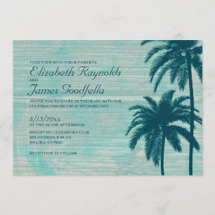 Vintage Palm Tree Burlap Wedding Invitations