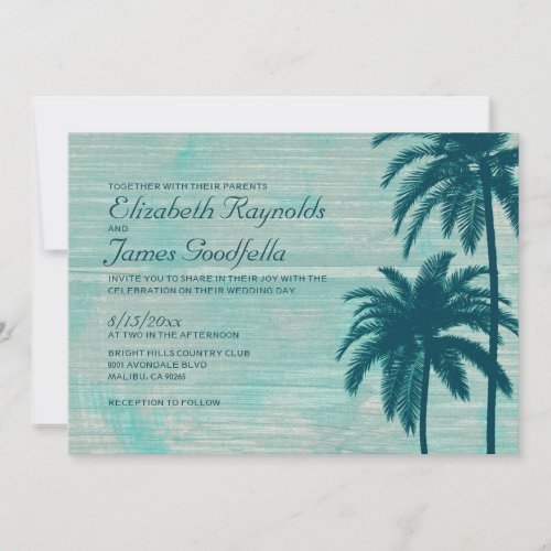 Vintage Palm Tree Burlap Wedding Invitations