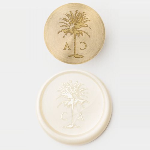 Vintage Palm Tree Couples Wedding Monogram Wax Seal Stamp