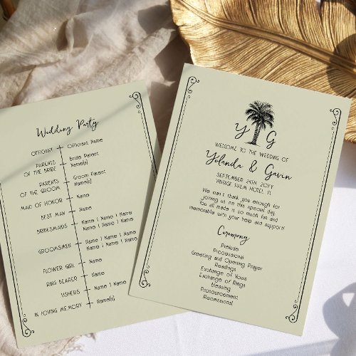Vintage Palm Tree Elegant Wedding Ceremony Program