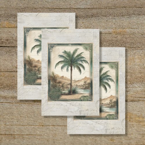 Vintage Palm Tree Ocean Beach Ephemera 2 Decoupage Tissue Paper