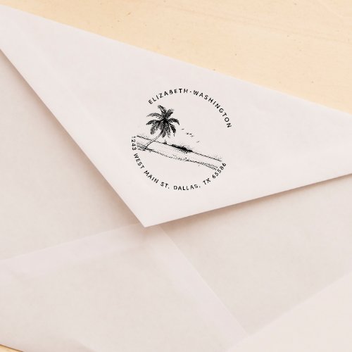 Vintage Palm_tree Round Custom Return Address Rubber Stamp
