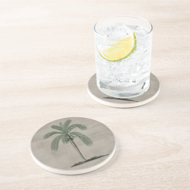 Vintage Palm Tree Sandstone Coaster (Side)