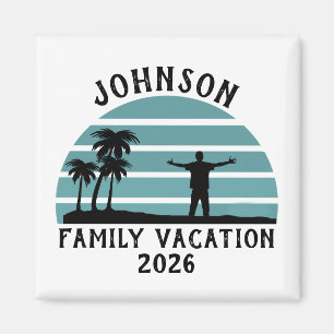 Vintage Palm Tree Sunset Custom Family Vacation Magnet
