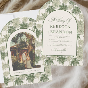 Vintage Palm Tree Toile De Jouy Beach Wedding Invitation