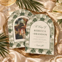 Vintage Palm Tree Toile De Jouy Beach Wedding