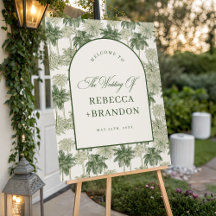 Vintage Palm Tree Toile De Jouy Beach Wedding Sign