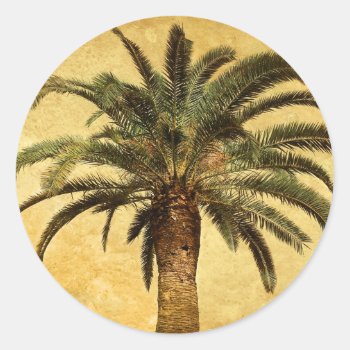 Vintage Palm Tree - Tropical Customized Template Classic Round Sticker by SilverSpiral at Zazzle