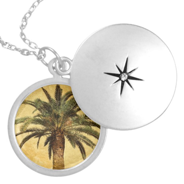 Vintage Palm Tree - Tropical Customized Template Locket Necklace (Front)