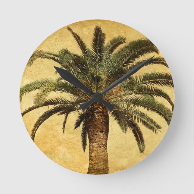 Vintage Palm Tree - Tropical Customized Template Round Clock (Front)