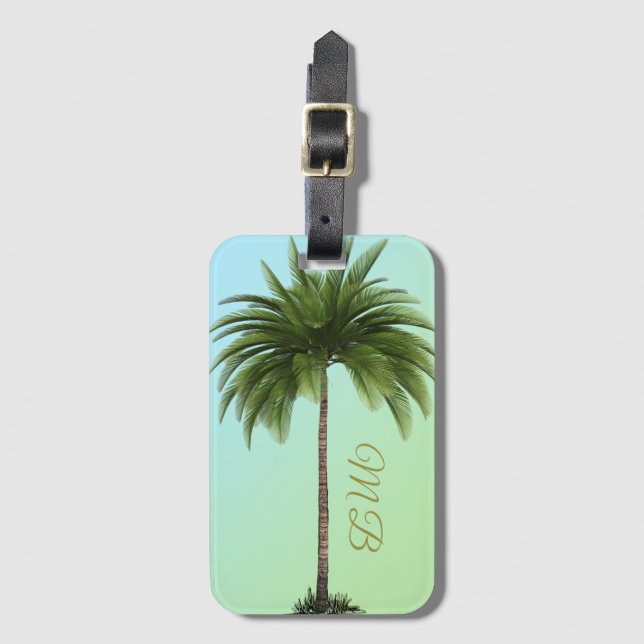 Vintage Palm Tree Tropical Elegant Green Luggage Tag (Front Vertical)