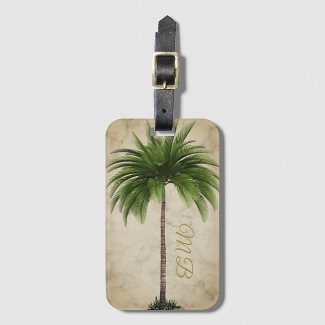 Vintage Palm Tree Tropical Elegant Marble Luggage Tag (Front Vertical)