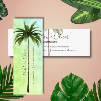 Vintage Palm Tree Tropical Green Elegant Mini Business Card by Just_Fine_Designs at Zazzle