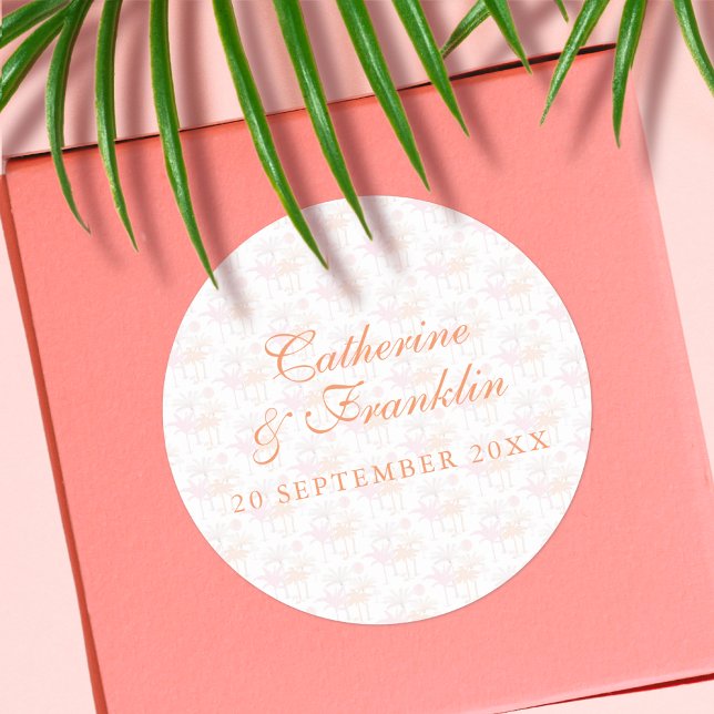 Vintage Palm Tree Tropical Wedding Classic Round Sticker (Creator Uploaded)