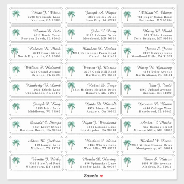 Vintage Palm Tree Wedding Guest Address Labels (Sheet)