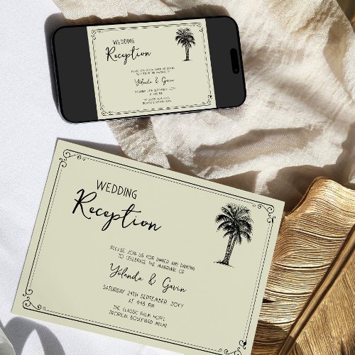 Vintage Palm Tree Wedding Reception Only Invitation