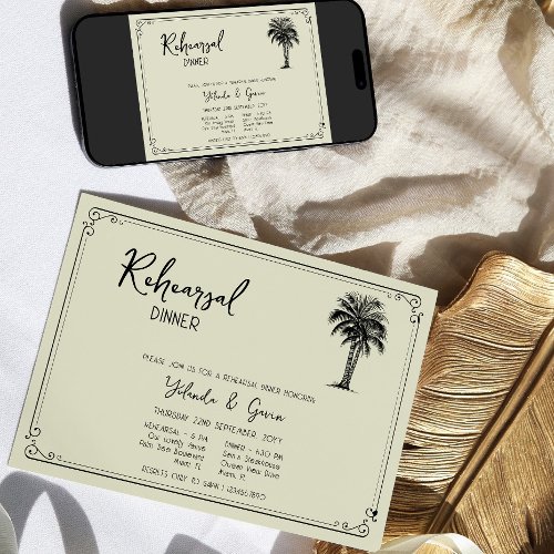 Vintage Palm Tree Wedding Rehearsal Dinner Invitation