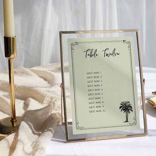 Vintage Palm Tree Wedding Table Seating Plan Card