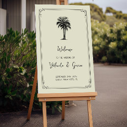 Vintage Palm Tree Wedding Welcome Art Deco Frame Foam Board