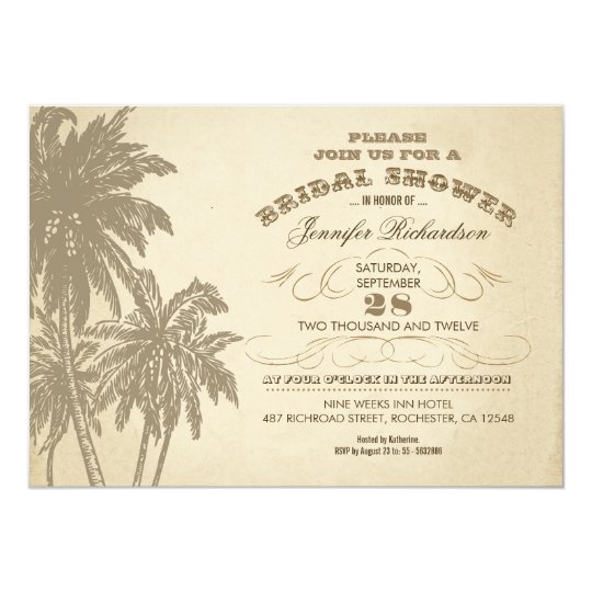 vintage palm trees aged bridal shower invites