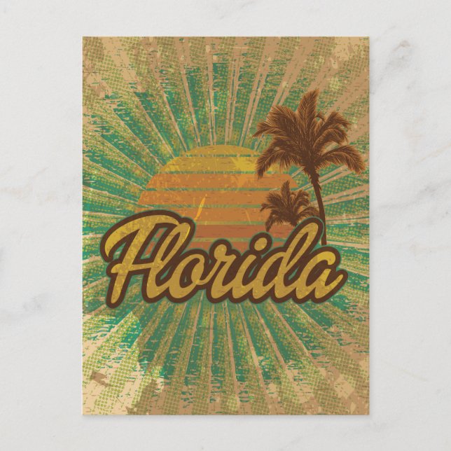 Vintage Palm Trees and Sun, Florida Postcard (Front)