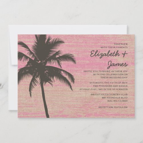 Vintage Palm Trees Burlap Wedding Invitations