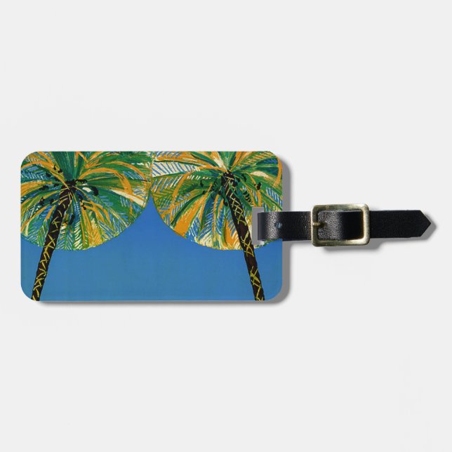 Vintage Palm Trees Cote D'Azur Luggage Tag (Front Horizontal)