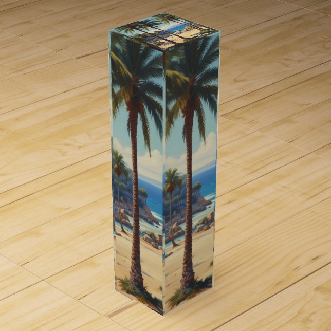 Vintage Palm Trees Cote D'Azur Travel Wine Box (Front)