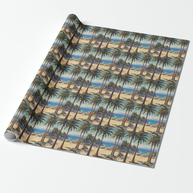 Vintage Palm Trees Cote D'Azur Travel Wrapping Paper (Unrolled)