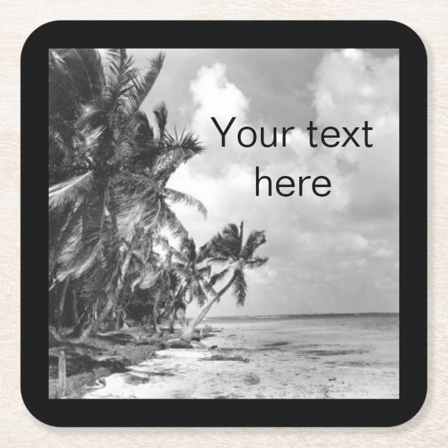 Vintage Palm Trees Custom Text Square Paper Coaster (Front)
