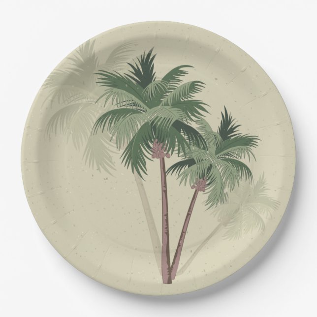 Vintage Palm Trees Paper Plates (Front)
