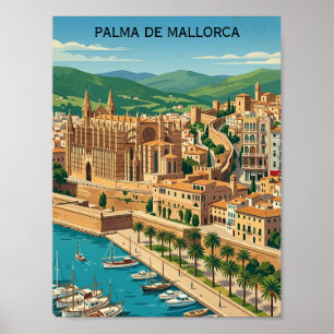 Vintage Palma de Mallorca City View Travel Poster
