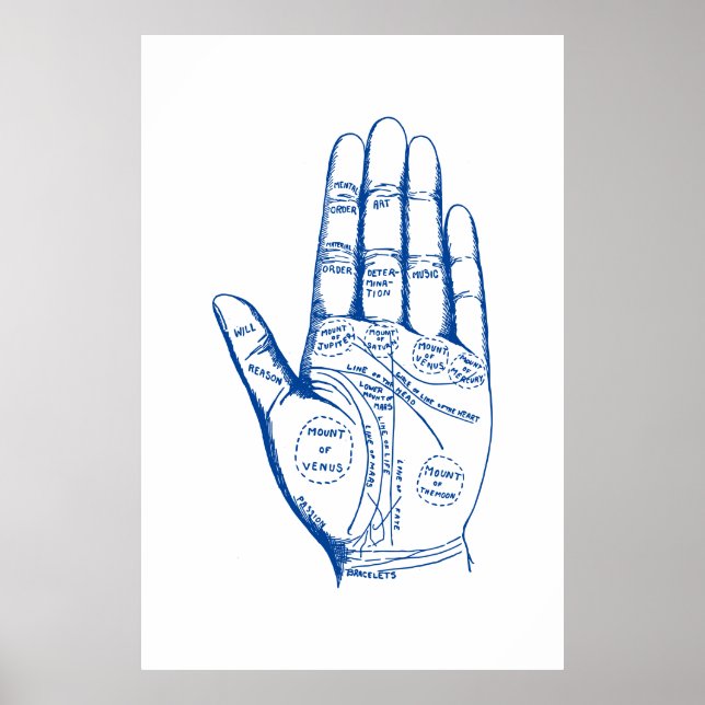 Vintage Palmistry Chart Palm Reading Poster (Front)