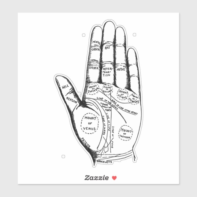 Vintage Palmistry Chart Palm Reading Sticker (Sheet)