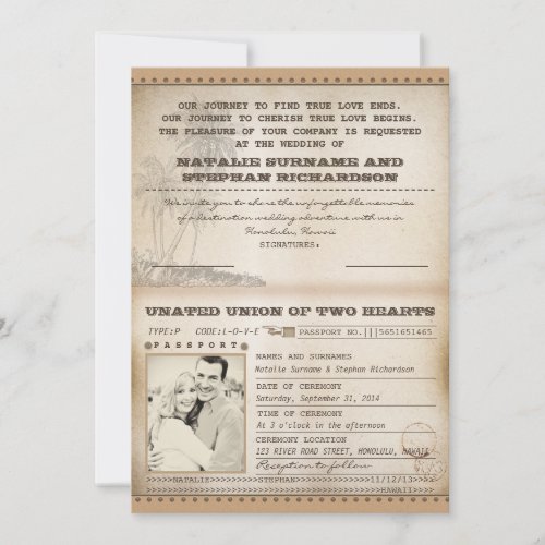 vintage palms wedding passport invitations