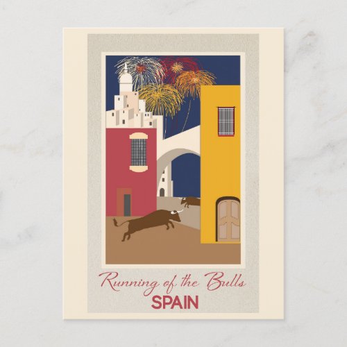 Vintage Pamplona Spain Running of the Bulls Travel Postcard