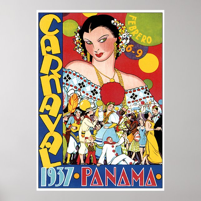 Vintage Panama Travel Poster of Carnaval 1937 (Front)