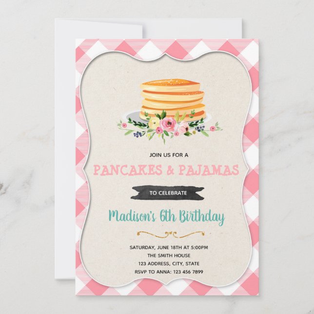 Vintage pancakes and pajamas party invitation (Front)