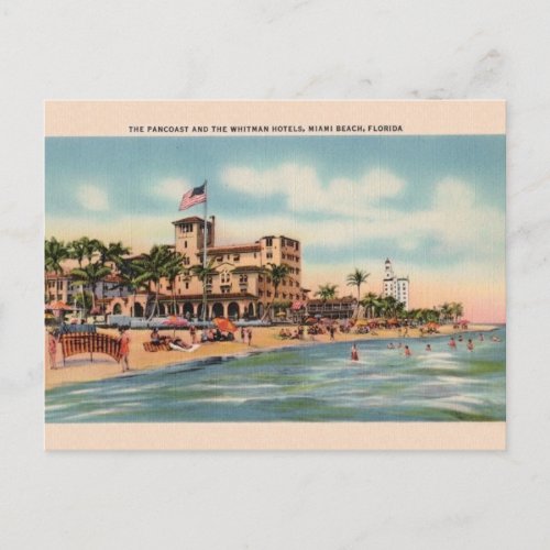 Vintage Pancoast and Whitman Hotels Miami Postcard